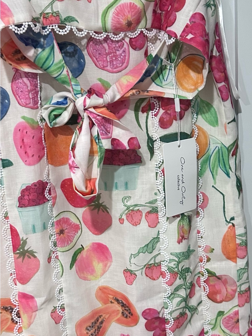 One and Only collective Fruit Print straight skirt with cropped  in Pink & Cream
